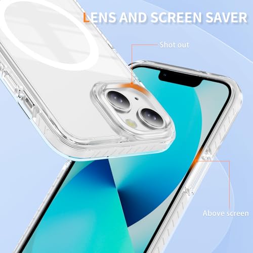 DEERLAMN Magnetic Clear Case for iPhone 13/iPhone 14 6.1-Inch, [Compatible with Magsafe][Anti-Yellowing] Transparent Slim Shockproof Protective Phone Cover, White - color: White, size: iPhone 13/14-6.1 Inch