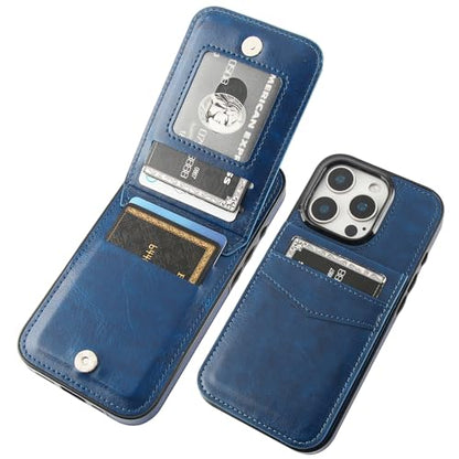 KIHUWEY for iPhone 16 Pro Wallet Case Card Holder Kickstand, Blue | Credit Card Slots, PU Leather, Magnetic Clasp, Flip Heavy Duty Protection Cover for Men and Women - color: Blue