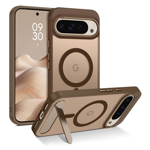 GUAGUA for Google Pixel 10 Pro XL Case with Stand, Magnetic Cases with Foldable Invisible Stand Translucent Matte Back Slim Shockproof Protective Kickstand Phone Case for Pixel 10 Pro XL, Brown - color: Brown, size: for Google Pixel 10 Pro XL