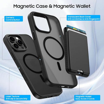 Magnetic for iPhone 16 Pro Wallet Case with Card Holder Black | Compatible with MagSafe, Shockproof Phone Cover with Detachable RFID Blocking Credit Card Slot, Black - color: Black, size: iPhone 16 Pro