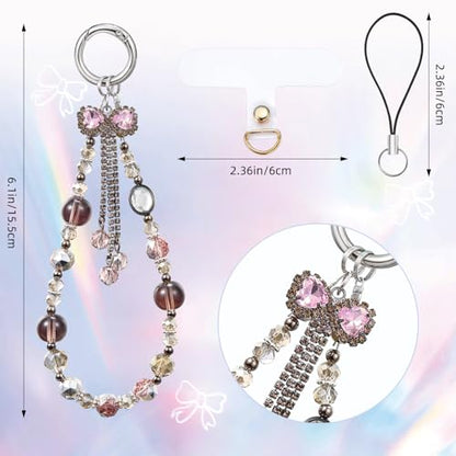 BEEFLYING Beaded Phone Charm Wrist Strap for Case - color: Pink