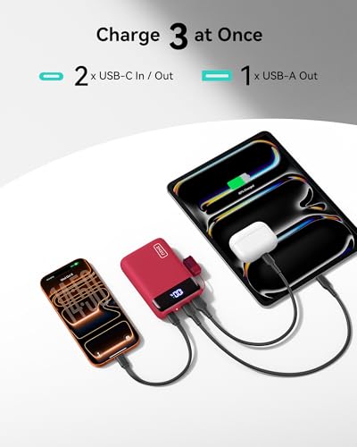 INIU Portable Charger, Smallest 20000mAh 22.5W Fast Charging Power Bank - color: Red