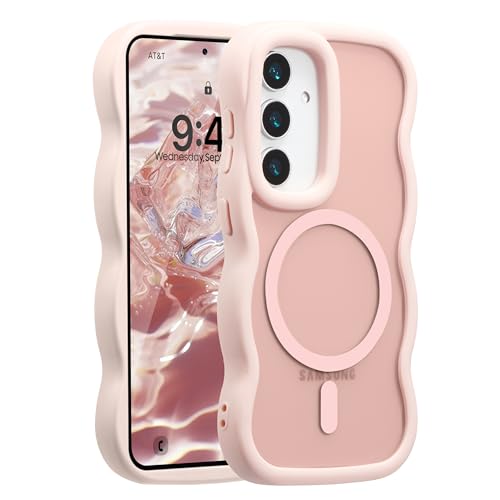 UEEBAI Magnetic for Samsung Galaxy S24 Plus/S25 Plus 5G Case, Cute Cover Compatible with MagSafe, Transparent Clear Wave Design Wavy Frame Matte Phone Case- Pink - color: Pink, size: Samsung Galaxy S24 Plus/S25 Plus 5G