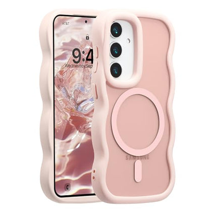 UEEBAI Magnetic for Samsung Galaxy S26 Plus Case, Compatible with MagSafe, Transparent Wave Frame Design Case Soft Edge Cover Cute Clear Matte Shockproof Protective Phone Cover, Pink - color: Pink, size: Samsung Galaxy S26 Plus