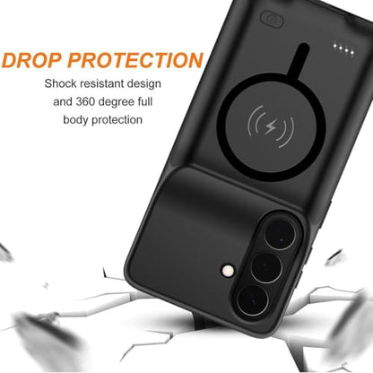 Battery Case for Galaxy S26,Upgraded 10000mAh High Capacity Rechargeable Portable Protective Extended Charger Case Wireless Charging Compatible with s26 (6.3 inch) Charging Case & Carplay Black - size: Galaxy S26