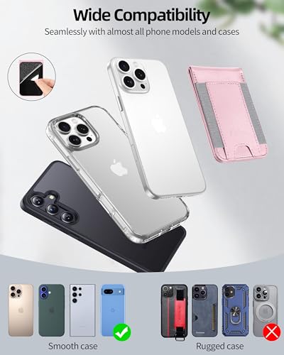 Phone Wallet Stick On with Stand, Adhesive Phone Card Holder, 8-Card Holder - color: Pink