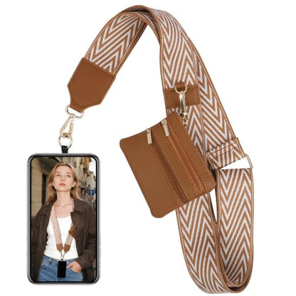 BARGIFTS Clip and Go Strap for Phone with Wallet Crossbody, Cell Phone Lanyard with Zippered Pouch, Adjustable Phone Strap Crossbody with Wallet - color: A-Light Brown