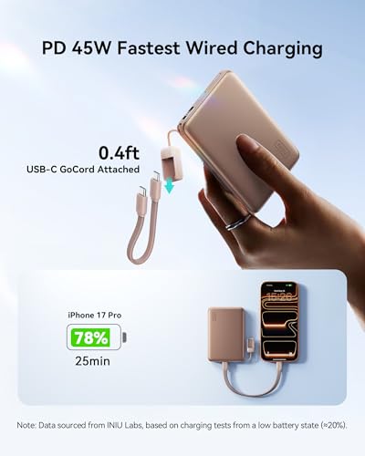 INIU for MagSafe Qi2.2 25W Portable Charger, Slimmest 10000mAh Power Bank - color: Brown