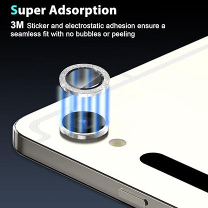 Zeking (2 Set for Samsung Galaxy Tab S10 FE/Tab S10 FE Plus Camera Lens Protector, Scratch-Resistant HD Clarity 9H Tempered Glass with Aluminum Edging, Individual Metal Lens Cover (Bling-Silver) - color: GlitterSilver
