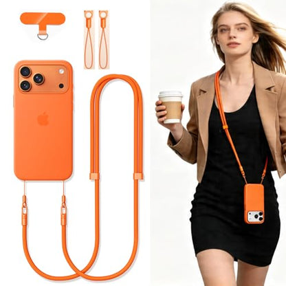 Phone Lanyard Phone Strap Crossbody Compatible with iPhone 17/Air/Pro/Max All Phone Cases with 2 Charms Dual Holes TPU Tab 360° Hook Adjustable Hands-Free Shoulder Neck Camera Strap Anti Theft Orange - color: A-orange