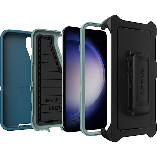 OtterBox Galaxy S23 (Only) - Defender Series Case - Manoeuvre (Blue), Rugged & Durable - with Port Protection - Includes Holster Clip Kickstand - Microbial Defense Protection - Non-Retail Packaging - color: Manoeuvre (Blue)