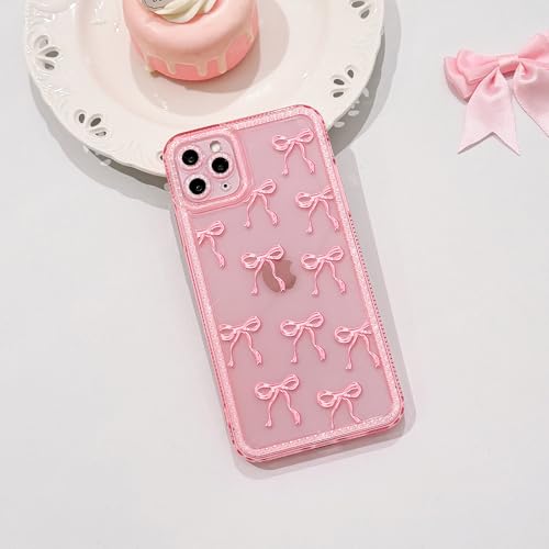 NITITOP Compatible with iPhone 11 Pro Max Case Cute Clear Pink Glitter Bow Knot Design Shiny Star Sparkle Bling Diamond Girls Women Soft TPU Shockproof Protective Phone Cover - Large Bow - color: Large Bow, size: iPhone 11 Pro Max