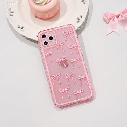 NITITOP Compatible with iPhone 11 Pro Max Case Cute Clear Pink Glitter Bow Knot Design Shiny Star Sparkle Bling Diamond Girls Women Soft TPU Shockproof Protective Phone Cover - Large Bow - color: Large Bow, size: iPhone 11 Pro Max