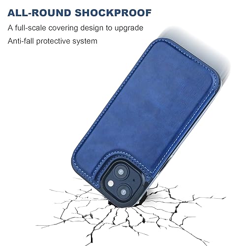 ONETOP for iPhone 15 Wallet Case with Credit Card Holder,Blue | Kickstand,ID/Cash Holder,Case Wallet with Card Slots,Double Magnetic Clasp,Durable PU Leather Shockproof Cover for Women Men - color: Blue