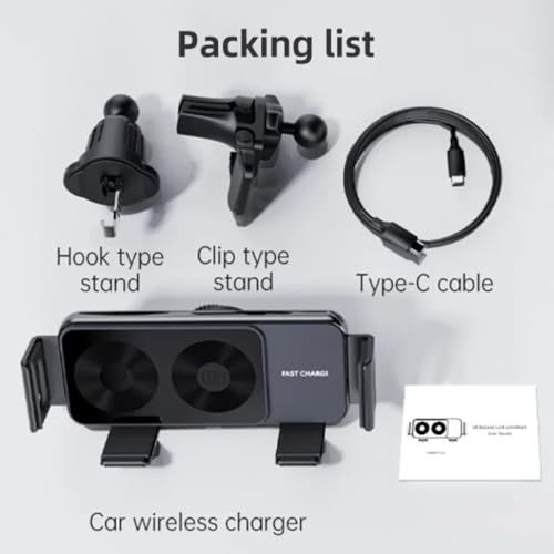 Dual Coil Car Wireless Charger Stand for iPhone 17 16 15 14 13 12 for Samsung Galaxy Z Fold 6 5 4 3 2 Foldable Fast Car Charging Station (Black) - color: Black