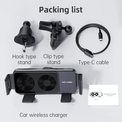 Dual Coil Car Wireless Charger Stand for iPhone 17 16 15 14 13 12 for Samsung Galaxy Z Fold 6 5 4 3 2 Foldable Fast Car Charging Station (Black) - color: Black