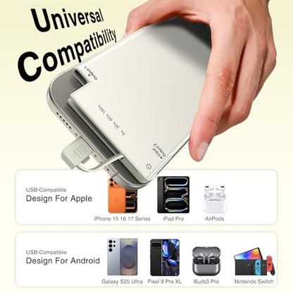 Auskang Thin Portable Charger with Built in USB-C Cable-5000mAh Slim Power Bank Compatible with Samsung, Google Pixel/Android Phones/ iPhone17 16 15 Series etc-Thin Battery Pack for Outdoor Travel