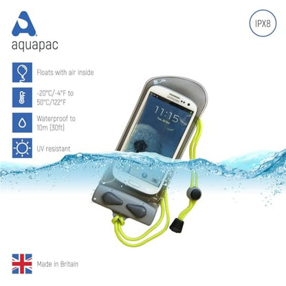 Aquapac Waterproof Phone Case, Medium, Grey | iPhone and Android, Made in The UK, Hiking, Mountain Biking, Running Accessory, Floating, IPX8 certified to 30 ft deep. - color: Gray, size: Medium
