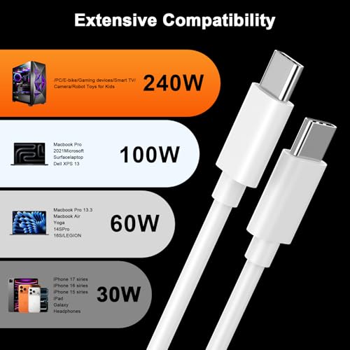[Apple MFi Certified] 2 Pack 240W iPad Fast Charging Cable Cord 6FT - color: CWhite