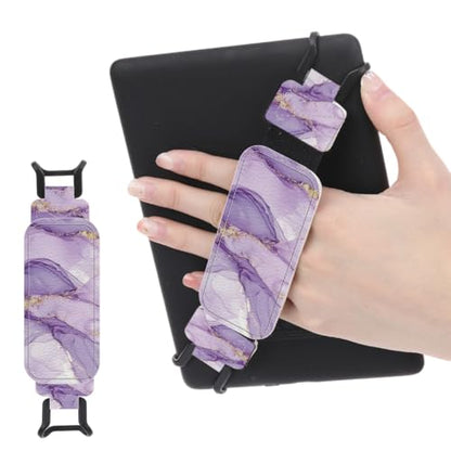 Secure Hand Strap for 6-7.5" Kindle and Tablets, Versatile Lightweight Faux Leather E-Book Grip Holder, Heavy-Duty E-Book Accessories for Reading Lover Gift (Purple Marble) - color: Purple Marble