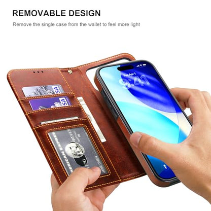 Bocasal Detachable Wallet Case Card Holder for iPhone 17 Pro Max Brown | RFID Blocking Kickstand Card Slots Holder PU Leather Magnetic Shockproof Wrist Strap Removable Flip Protective Cover 6.9 inch - color: Brown