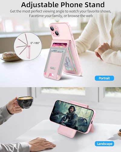 For Magsafe Wallet Stand, 10 Cards Holder, RFID Blocking | Strongest Magnetic Wallet for iPhone 17/16/15/14/13/12 Series, Adjustable Stand, ID Window, 4 Card Slots, Vegan Leather, Pink - color: Pink