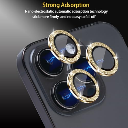 Camera Lens Protector for iPhone 14 Pro/14 Pro Max, Glitter Gold - color: Glitter Gold