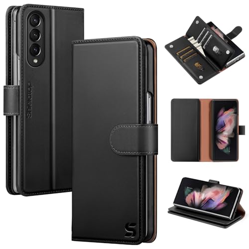 Shieldtop Compatible with Samsung Galaxy Z Fold 3 Wallet Case with Card Holder,Women Man RFID Blocking PU Leather Flip Shockproof Protective Cover Credit Card Holder Slots Kickstand,Black - color: Black, size: Samsung Galaxy Z Fold 3