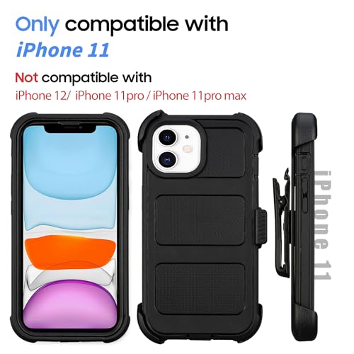 for Defender Case iPhone 11 Case with Belt Clip Holster Kickstand Black | for Heavy Duty iPhone 11 Phone Case Rugged Shockproof Cover with 2 Layers of Sturdy for Phone Cases iPhone 11 Case Protective - color: Black