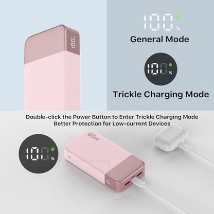 NOBIS Portable Charger 20000mAh 65W Power Bank Fast Charging - color: Pink