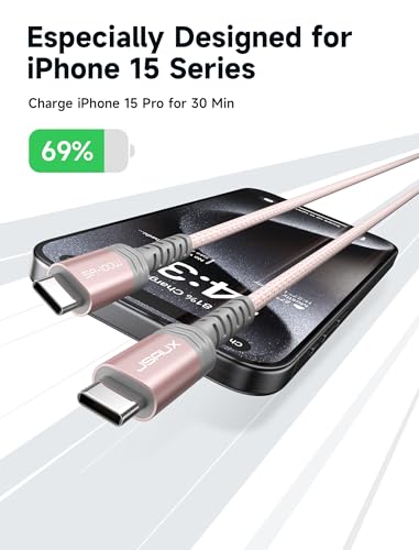 JSAUX 100W USB C to USB C Cable, 2-Pack 6.6FT, 5A Fast Charging, Pink - color: Pink, size: 6.6 ft+6.6 ft