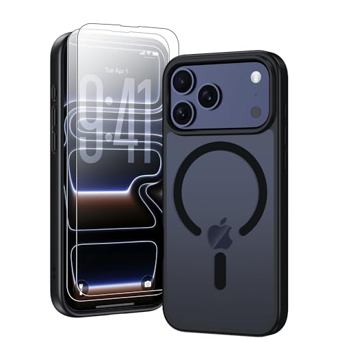 for iPhone 17 Pro Max Case,Compatible with MagSafe,Black Magnetic Translucent Matte Cover with 2 Screen Protectors,Slim Shockproof Military-Grade Drop Protection,Phone Case 2025 - color: A1-Black Matte, size: iPhone 17 pro Max (6.9")