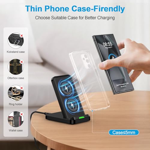 15W Fast Wireless Charger Stand, Android Desk Charging Station with Adapter
