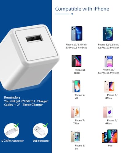 iPhone Charger,Long 6FT iPhone Charger 2Pack i Phone Cord 6feet USB to Lightning Cable Quick Fast Charging Data Sync Cord USB Wall Charge Block Adapter for I Phone14/13/12/11/XS/XR/X/8/7/5/SE2022/iPad - size: 6FT A-L