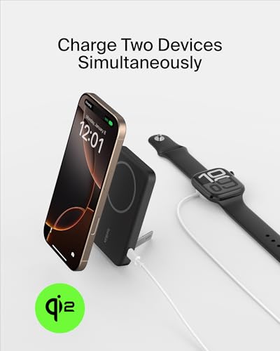 Belkin 5000mAh 15W Qi2 MagSafe Power Bank with Kickstand - color: Black, style: 5K mAh
