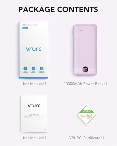 VRURC Portable Charger, Power Bank Built-in Cables and AC Wall Plug - color: Purple