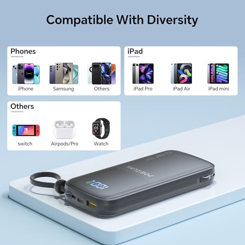 10000mAh Portable Charger Power Bank with Two Cables and Wall Plug