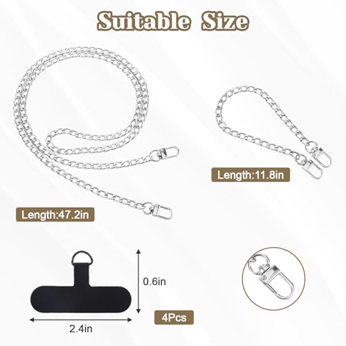 2Pack Phone Lanyard Crossbody with Patch Around the Neck Crossbody Wrist Chain Strap Crossbody for Women Most Phone - color: Silver