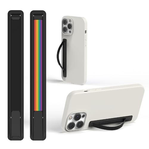 SleekStrip SleekGrip-Essential Ultra Thin Phone Grip Stand,Slim Metal Finger Loop Ring Hand Holder Strap Cell Phone Grips for iPhone 16 Pro Max,17 Air,Android,Case Back - Jet Black + Rainbow Pride 2PK - color: 2PK [ Jet Black & Rainbow Pride ]
