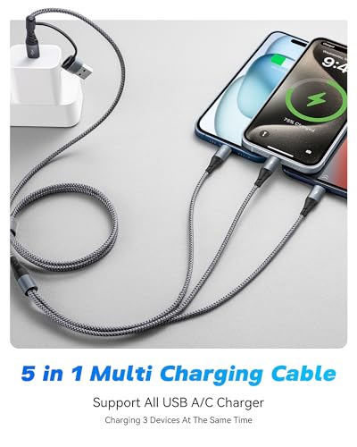5 in 1 Multi Charging Cable, USB A/C Multiple Charging Cords for All Device