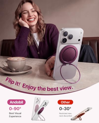 andobil [2026 Ultra-Thin] Magnetic Phone Grip Stand for MagSafe, Red Wine - color: Red Wine Carbon Fiber