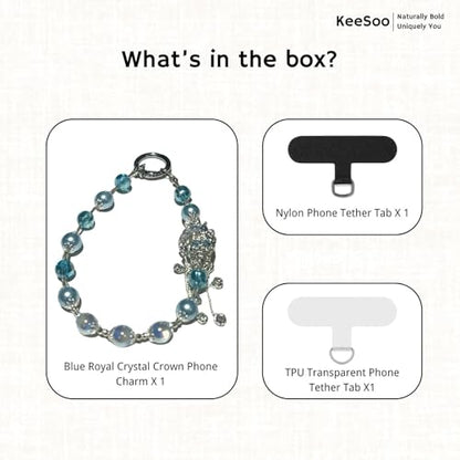 Blue Royal Crystal Crown Original Design Phone Charm with 2 Tether Tabs – Stylish, Durable, and Hands-Free Phone Chain – Compatible with iPhone, Samsung, Pixel & More - color: 07 Blue Royal Crystal Crown