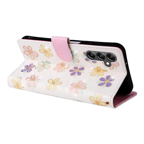 UEEBAI Wallet Case for Samsung Galaxy A35 5G, PU Leather Phone Case Kickstand RFID Blocking Flip Case Card Slots Wrist Strap Relief Engraved Pattern Magnetic Closure Folio Case - White Daisy - color: White Daisy