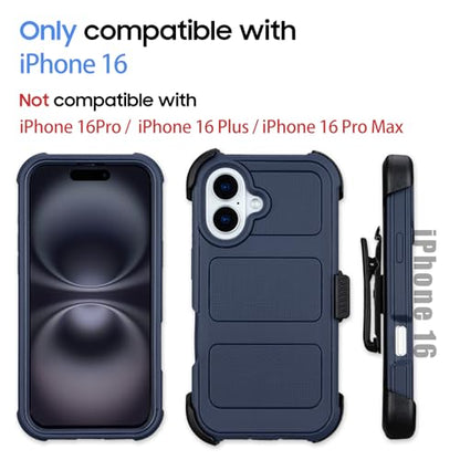 Defender for Phone case iPhone 16 Case with Belt Clip Heavy Duty Black | Military Grade Drop iPhone16 Protective Case, Shockproof Rugged Cover for iPhone 16 Cases Kickstand Blue 6.1 inch - color: Navy Blue