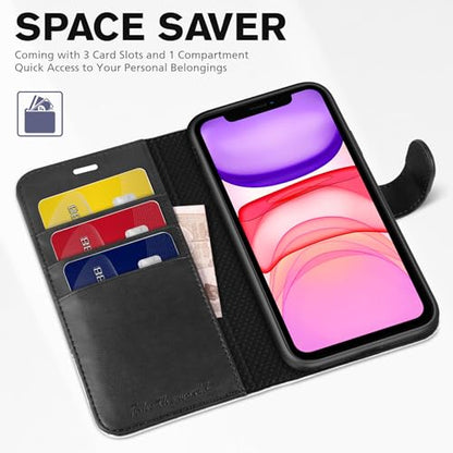 TUCCH Case Wallet for iPhone 11 (6.1"), RFID Blocking Folio, Black & White | 3 Card Holders, Kickstand, PU Leather, Magnetic Closure, Shockproof TPU Shell, Protective Flip Cover - color: Black & White