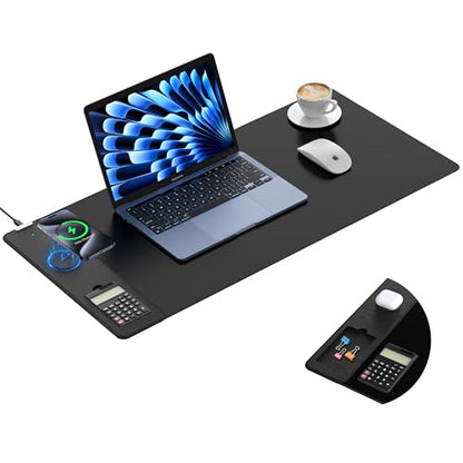 Mouse Pad with 15W Wireless Charging, Removable 8-Digit Solar Calculator - color: Calculator-31.5"x15.8"