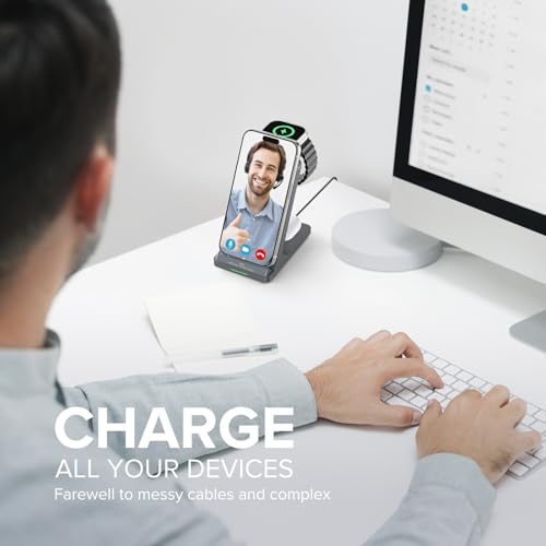 3 in 1 Fast Wireless Charging Station for Multiple Apple Devices - color: Grey