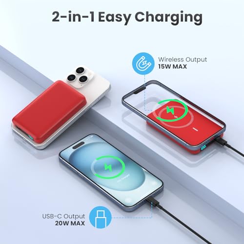 Magnetic Portable Charger 10800mah for Magsafe Battery Pack, Wireless Power Bank with PD Fast Charging,Travel Essential Phone Battery Charger for iPhone 17/16/15/14/13/12 Series-Red - color: Red