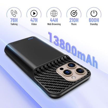 Battery Case for iPhone 16 Pro Max (6.9inch), 13800mAh High Capacity Charging Charger Case 2026 Upgraded Extended Battery Back with Tempered Glass Screen Protector for iPhone 16 Pro Max, Black - size: for iPhone 16 Pro Max (6.9inch)