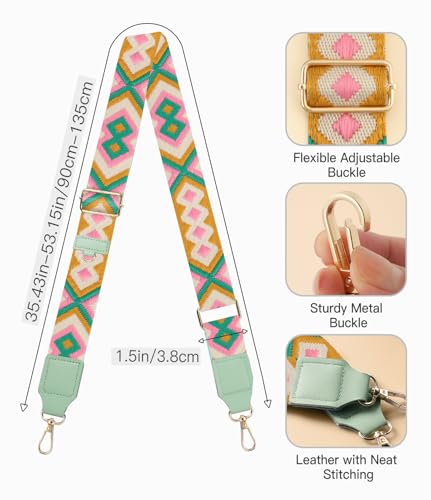 TiMOVO Clip and Go Phone Strap Crossbody with Leather Wallet, Adjustable Anti-Theft Lanyard with Pouch for Most Phone Case - color: Pink + Green + Yellow